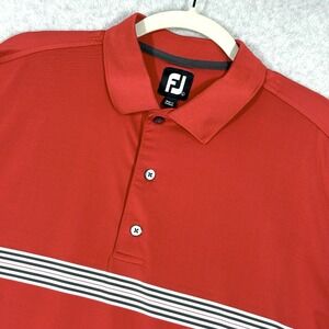 Footjoy‎ Polo Shirt Mens Large Red Chest Stripe Performance Golf Classic Preppy